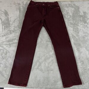 Wrangler Jeans Mens 35x35 Red Burgundy Denim Straight Leg 5 Pocket Western Pants